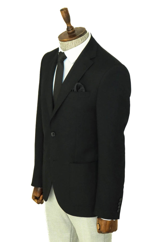 Textured Slim Fit Peak Lapel Black Men Blazer - Wessi