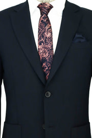 Textured Slim Fit Peak Lapel Navy Blue Men Blazer - Wessi