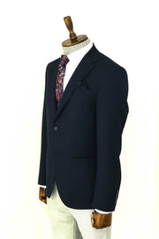 Textured Slim Fit Peak Lapel Navy Blue Men Blazer - Wessi