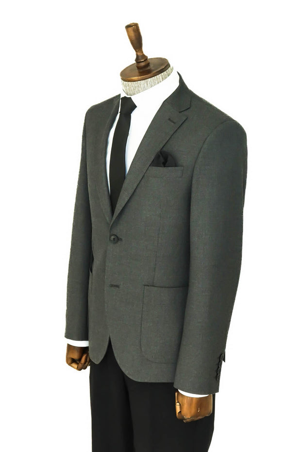 Textured Slim Fit Peak Lapel Grey Men Blazer - Wessi