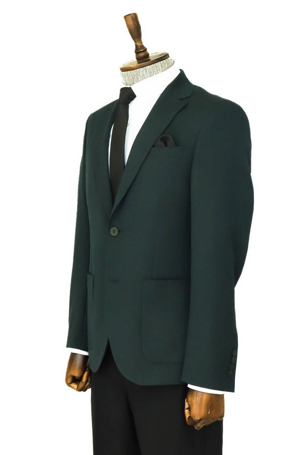 Textured Slim Fit Peak Lapel Green Men Blazer - Wessi