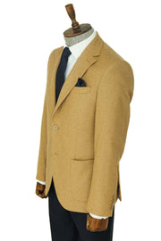 Slim Fit Plain Wide Lapel Tan Men Wool Blazer - Wessi