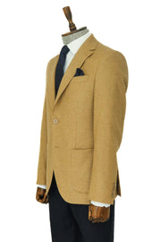 Slim Fit Plain Wide Lapel Tan Men Wool Blazer - Wessi