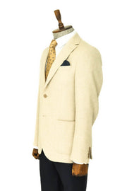 Slim Fit Plain Wide Lapel Cream Men Wool Blazer - Wessi