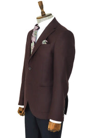 Slim Fit Plain Wide Lapel Burgundy Men Wool Blazer - Wessi