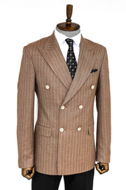 Striped Double Breasted Beige Men Blazer - Wessi