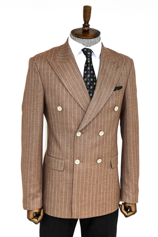 Striped Double Breasted Beige Men Blazer - Wessi