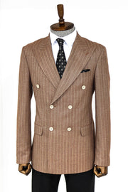 Striped Double Breasted Beige Men Blazer - Wessi