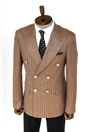 Striped Double Breasted Beige Men Blazer - Wessi