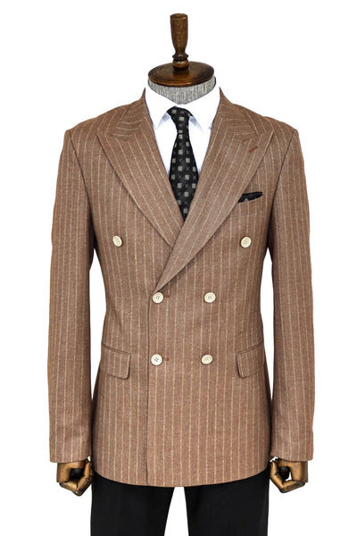 Striped Double Breasted Beige Men Blazer - Wessi