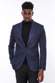 Slim Fit Patterned Dark Blue Men Blazer - Wessi