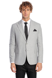 Patterned Wide Lapel Grey Men Blazer - Wessi