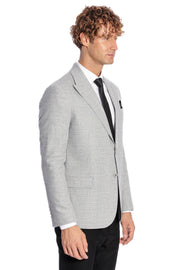 Patterned Wide Lapel Grey Men Blazer - Wessi