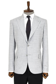 Patterned Wide Lapel Grey Men Blazer - Wessi