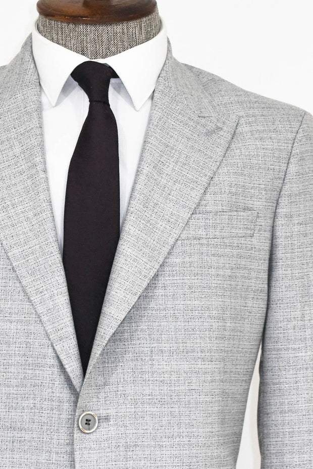 Patterned Wide Lapel Grey Men Blazer - Wessi