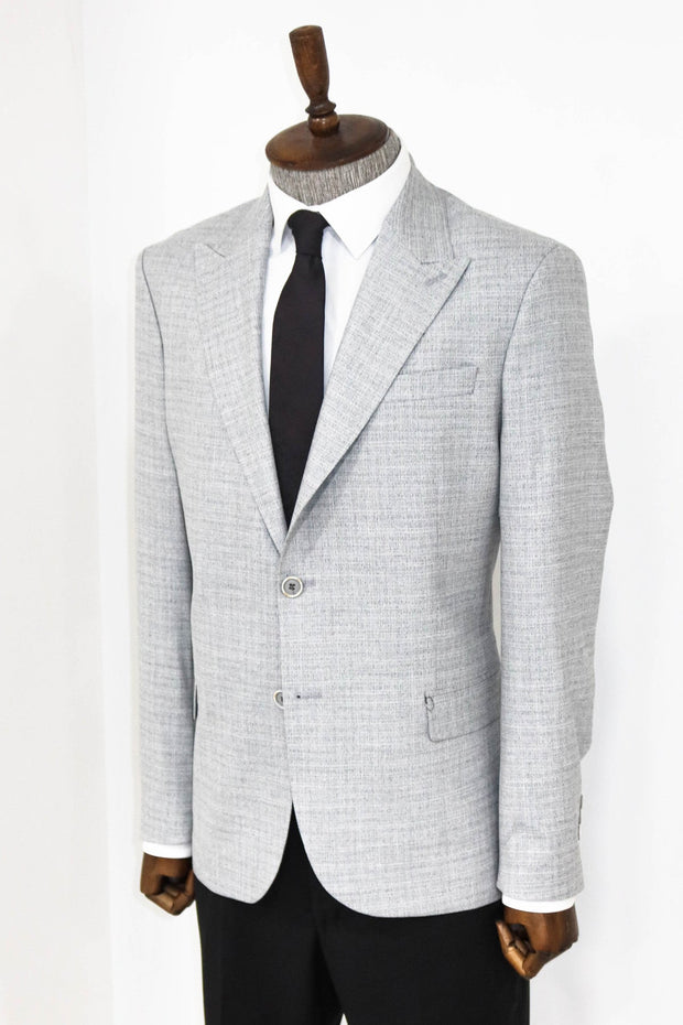 Patterned Wide Lapel Grey Men Blazer - Wessi