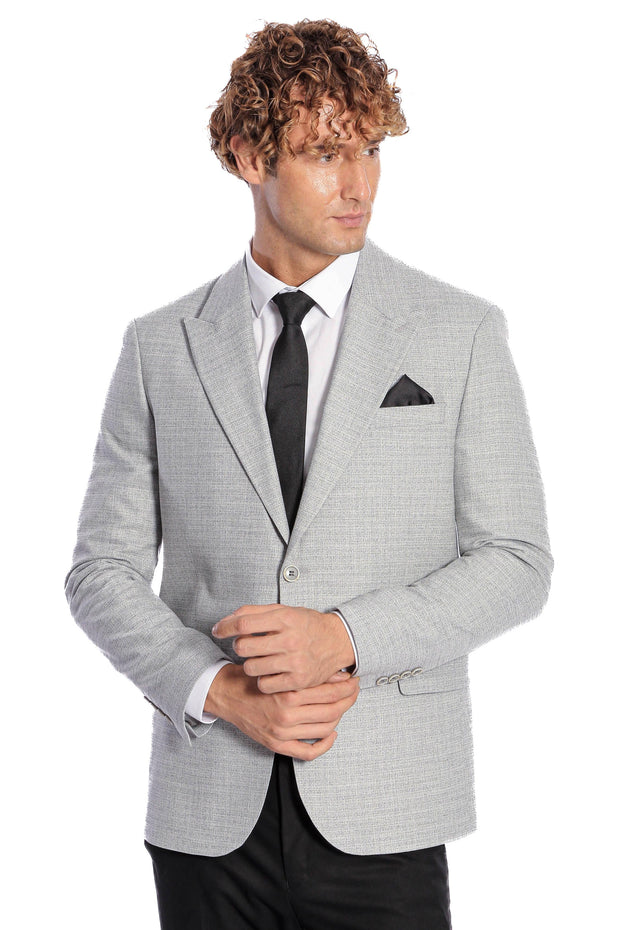 Patterned Wide Lapel Grey Men Blazer - Wessi