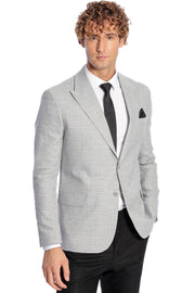 Patterned Wide Lapel Grey Men Blazer - Wessi