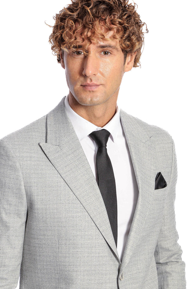 Patterned Wide Lapel Grey Men Blazer - Wessi