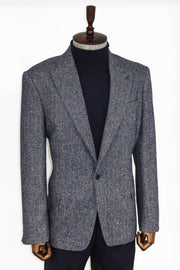 Houndstooth Pattern Wool Blue Men Blazer - Wessi