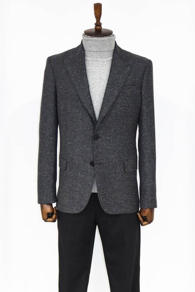 Houndstooth Pattern Wool Anthracite Men Blazer - Wessi