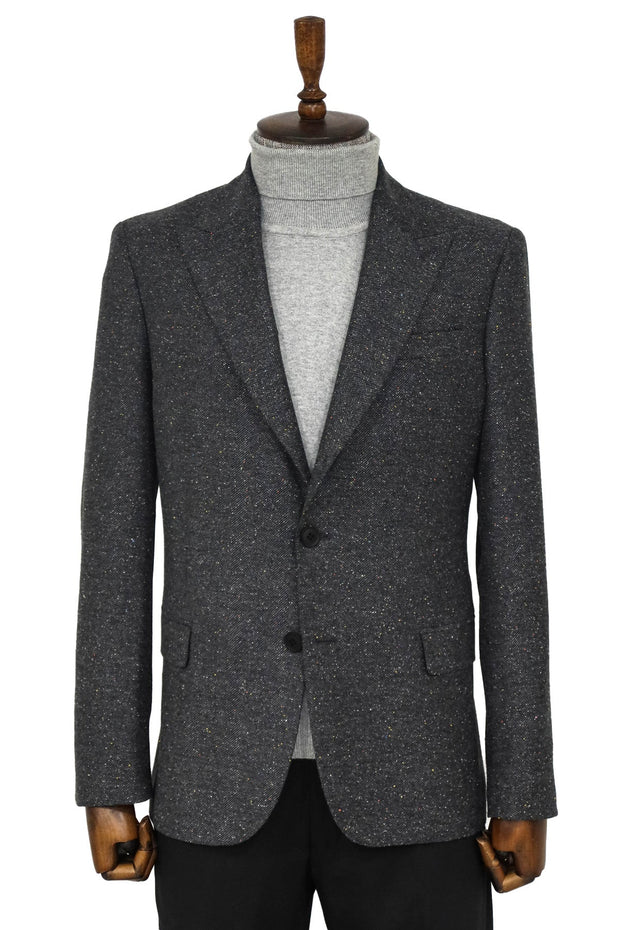 Houndstooth Pattern Wool Anthracite Men Blazer - Wessi