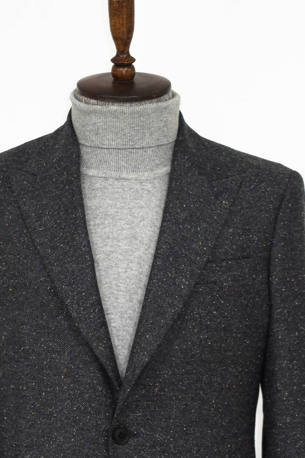 Houndstooth Pattern Wool Anthracite Men Blazer - Wessi