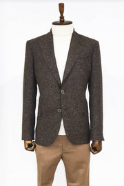 Houndstooth Pattern Wool Brown Men Blazer - Wessi