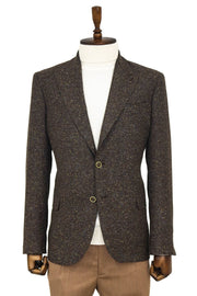 Houndstooth Pattern Wool Brown Men Blazer - Wessi