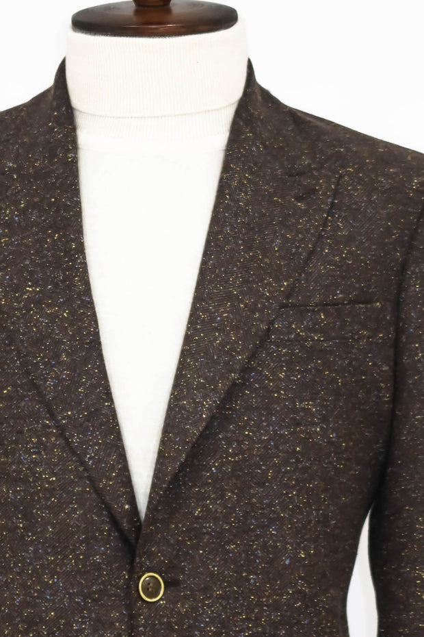 Houndstooth Pattern Wool Brown Men Blazer - Wessi