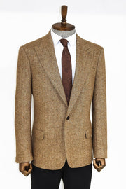 Houndstooth Pattern Wool Light Brown Men Blazer - Wessi