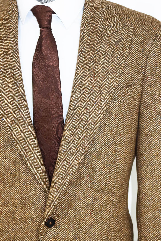 Houndstooth Pattern Wool Light Brown Men Blazer - Wessi