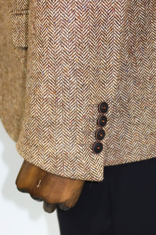 Houndstooth Pattern Wool Light Brown Men Blazer - Wessi