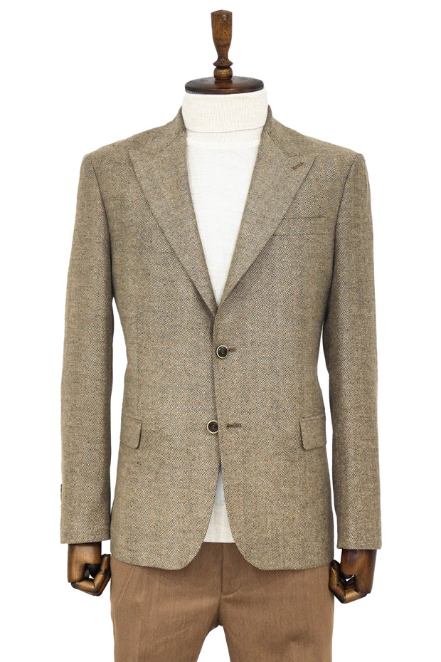 Houndstooth Pattern Wool Cream Men Blazer - Wessi