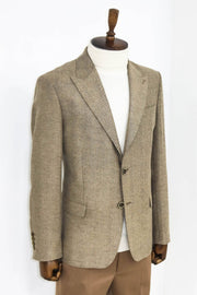 Houndstooth Pattern Wool Cream Men Blazer - Wessi