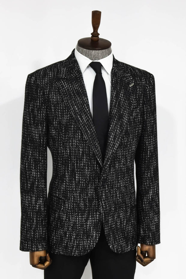 Slim Fit Patterned Sport Black Men Blazer - Wessi