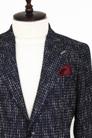 Slim Fit Patterned Sport Navy Blue Men Blazer - Wessi