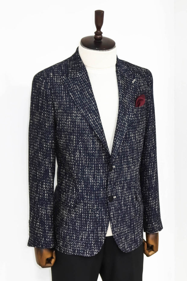 Slim Fit Patterned Sport Navy Blue Men Blazer - Wessi