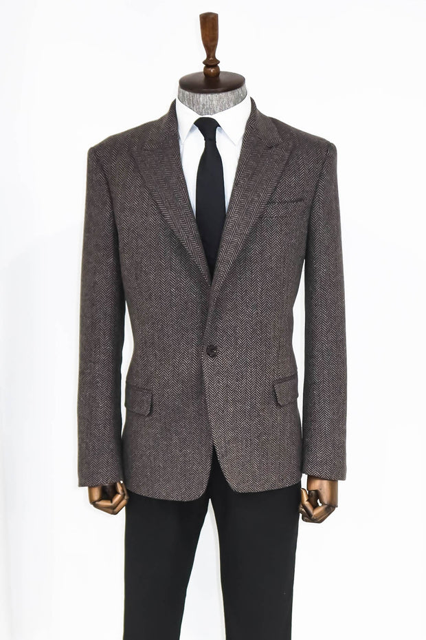 Houndstooth Wool Black Men Blazer - Wessi