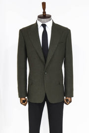 Houndstooth Wool Dark Green Men Blazer - Wessi