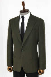 Houndstooth Wool Dark Green Men Blazer - Wessi