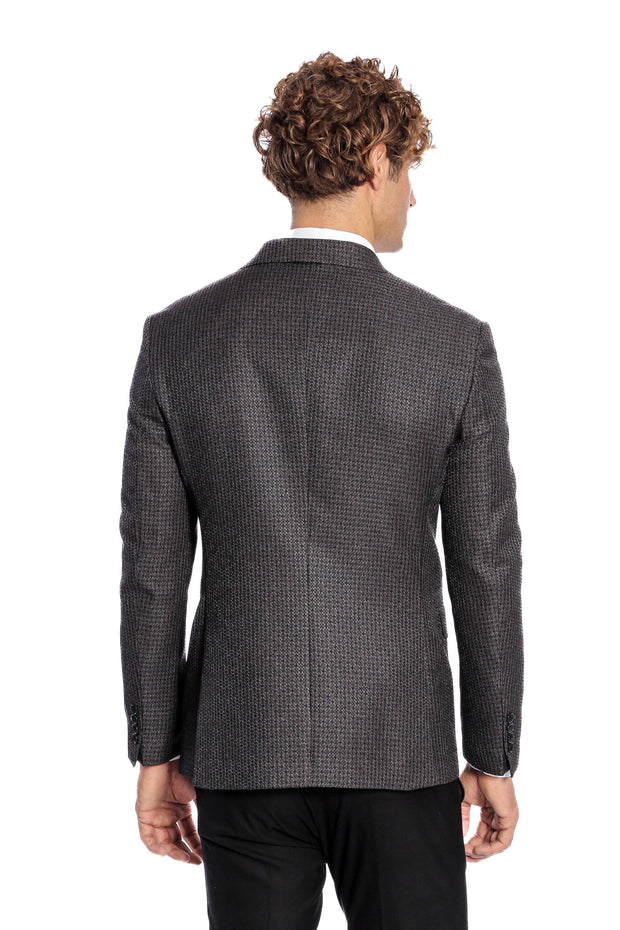 Houndstooth Patterned Grey Men Double Breasted Blazer - Wessi