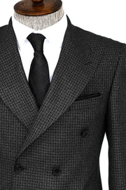 Houndstooth Patterned Grey Men Double Breasted Blazer - Wessi