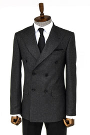 Houndstooth Patterned Grey Men Double Breasted Blazer - Wessi