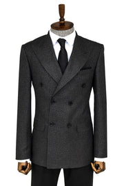 Houndstooth Patterned Grey Men Double Breasted Blazer - Wessi