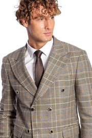 Double Breasted Checked Grey Men Blazer - Wessi