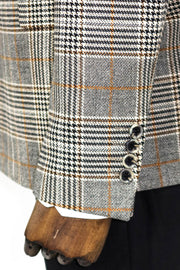 Double Breasted Checked Grey Men Blazer - Wessi