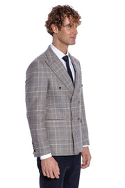 Double Breasted Checked Anthracite Men Blazer - Wessi