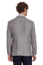 Double Breasted Checked Anthracite Men Blazer - Wessi