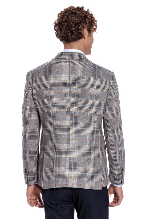 Double Breasted Checked Anthracite Men Blazer - Wessi